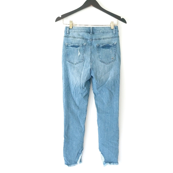 Indigo Rein Distressed Raw Fray Hem High Rise Skinny Jeans Sz 25 - Picture 2 of 6